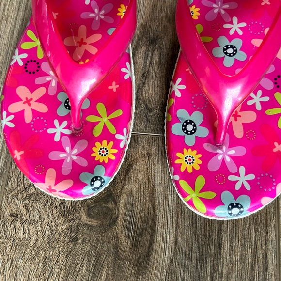 Floral Jelly Flip Flops Thong Sandals Flower Power Barbie Fuchsia Pink Retro 7 8 - Picture 3 of 7